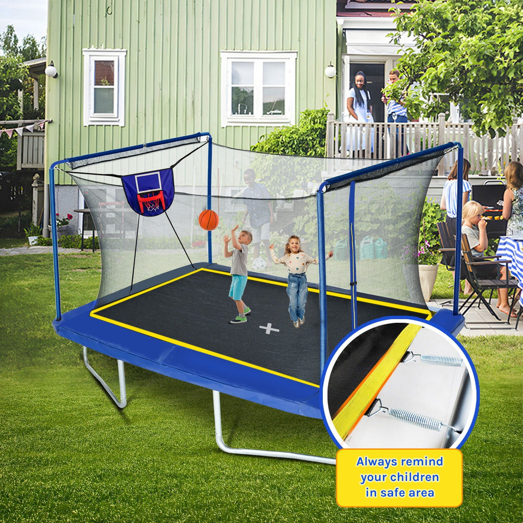 New YC 8ft by 12ft Rectangular Trampoline with Basketball Board and Ladder