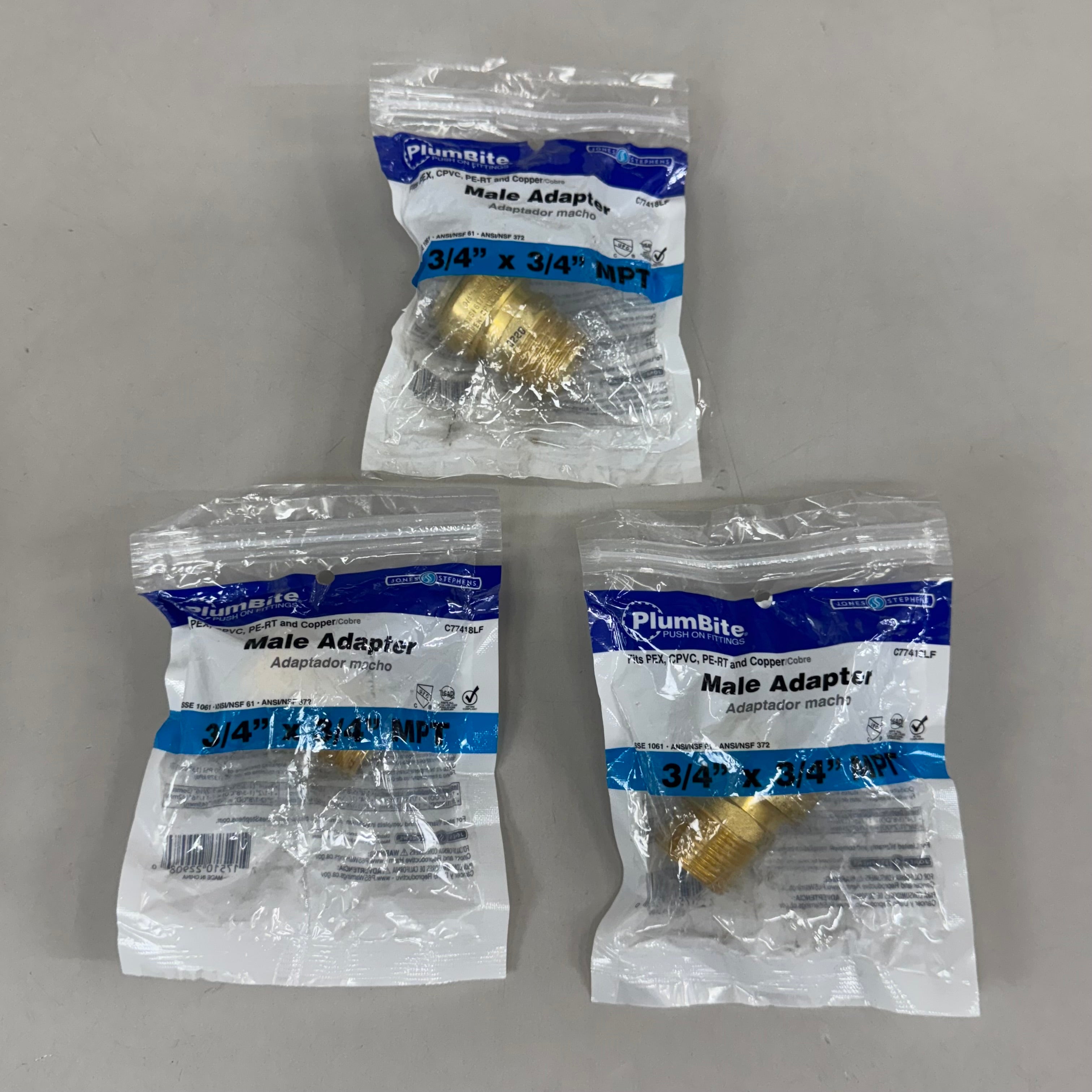 JONES STEPHENS  (3 Pack) Plumbite Push On Male Adapter 3/4"x3/4" Brass C77418LF