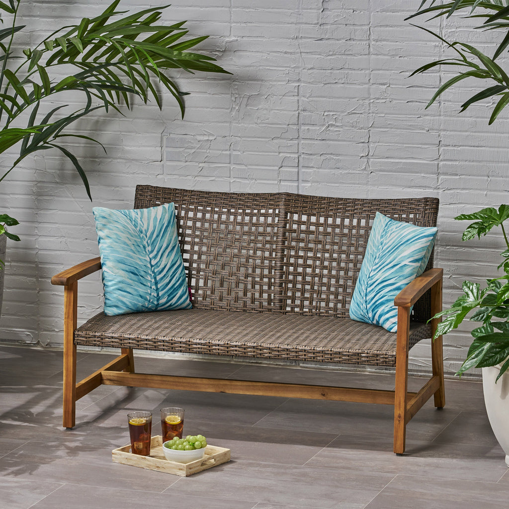 Hampton Outdoor Acacia Wood Wicker Loveseat
