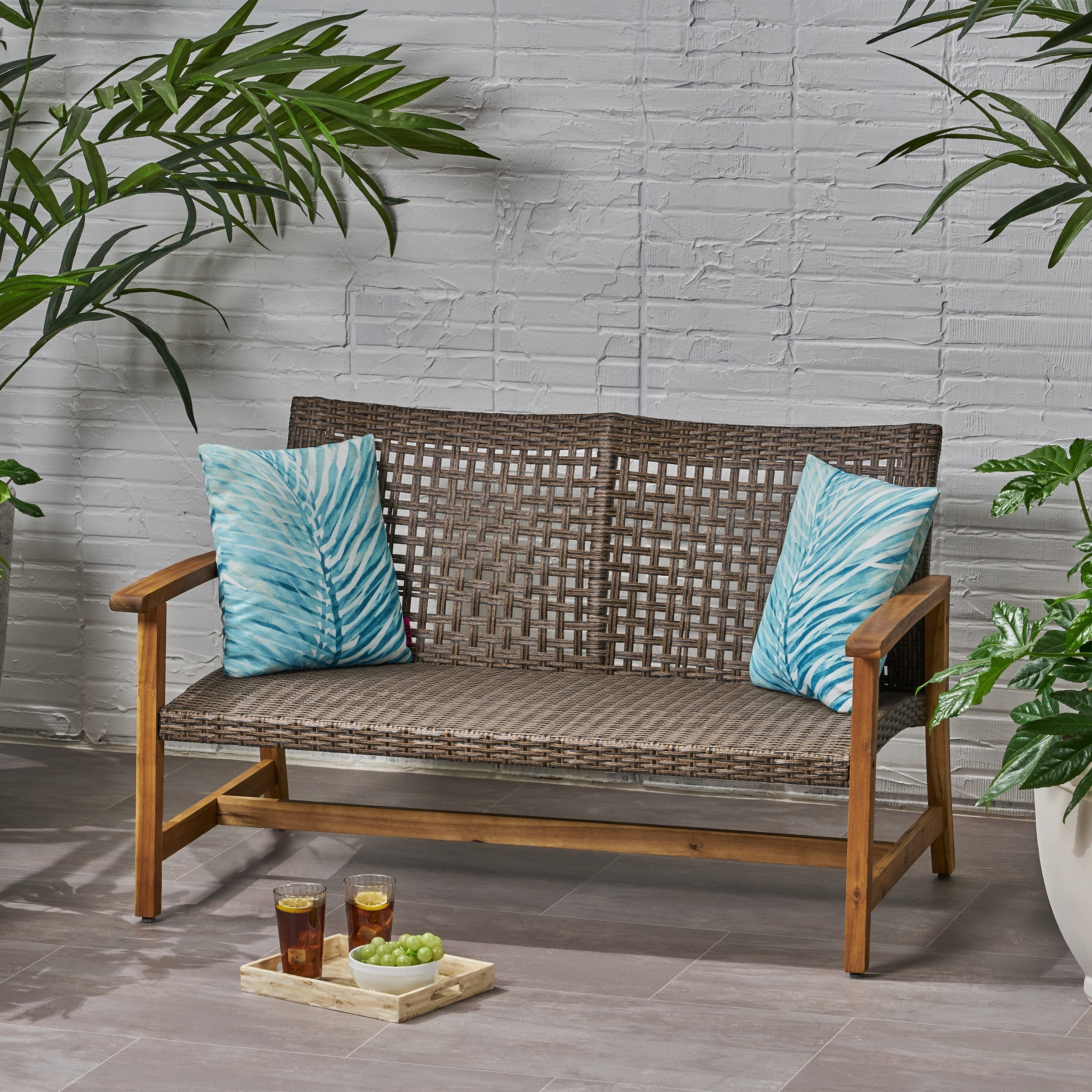 Hampton Outdoor Acacia Wood Wicker Loveseat