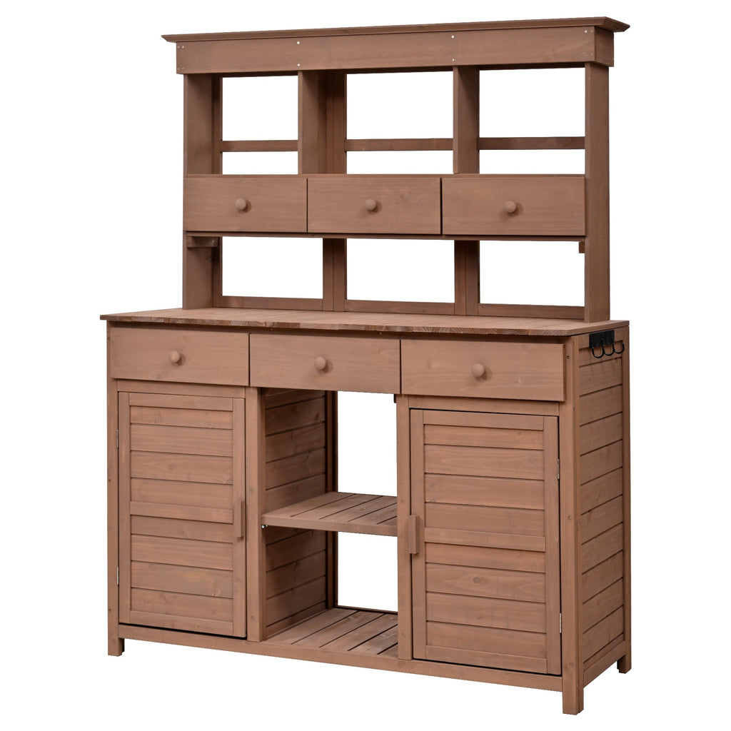 Topmax 65.7'' Tall Garden Potting Bench Table with Hutch