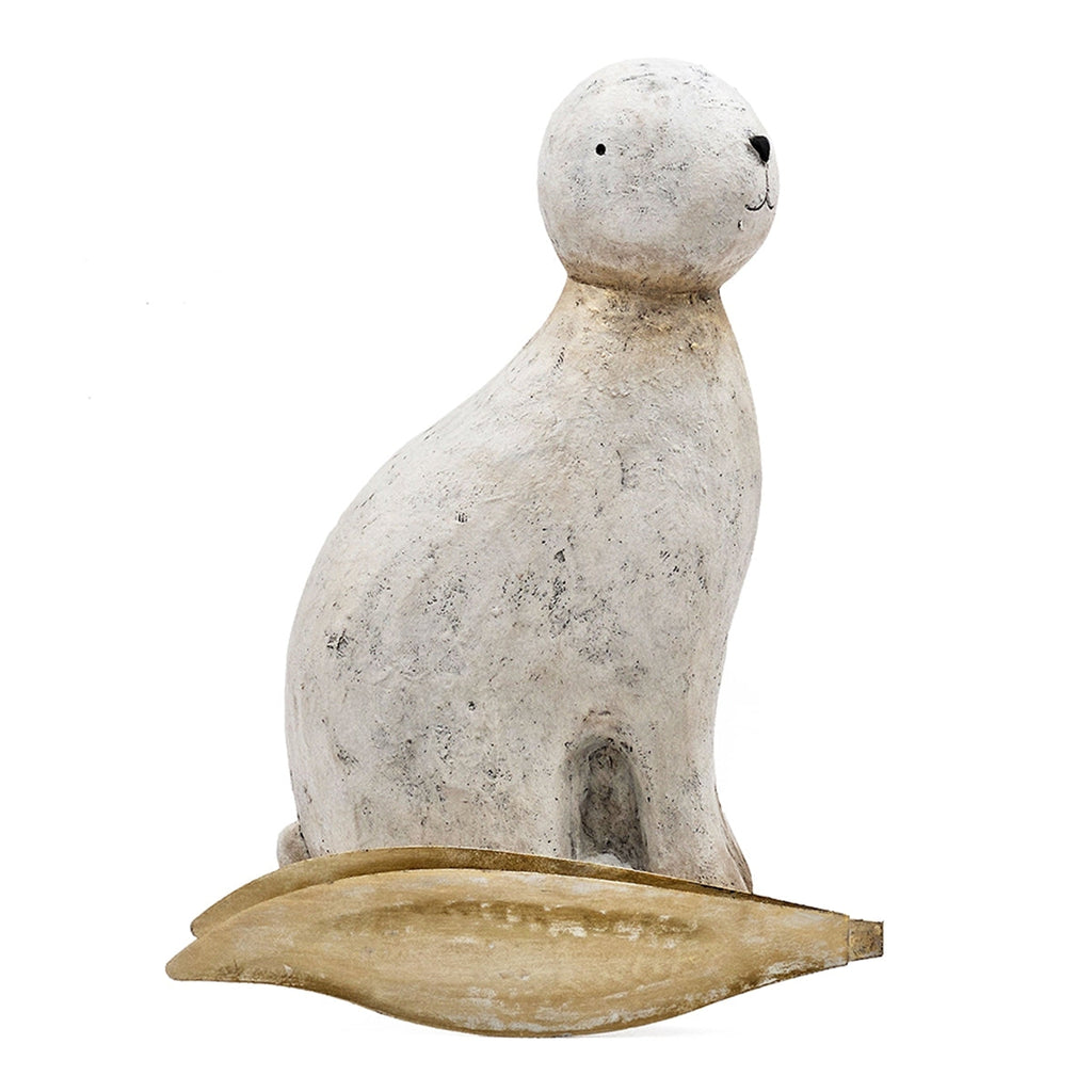 White Magnesium Rabbit Figurine with Gold Iron Ears