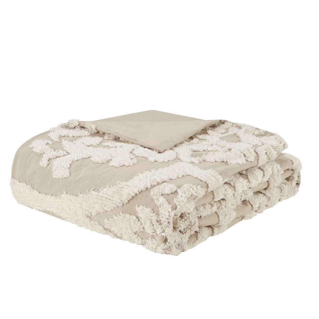 King/Cal King 3 Piece Tufted Cotton Chenille Damask Duvet Cover Set
