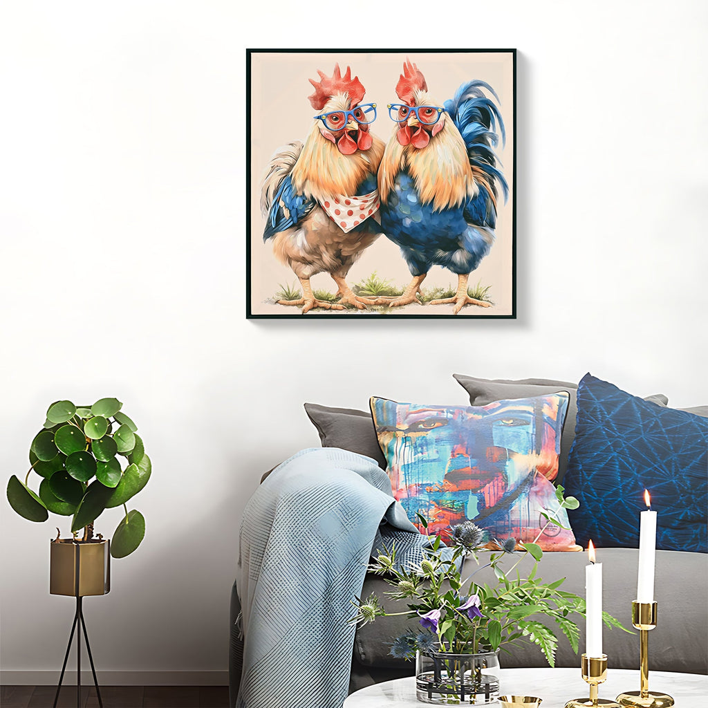 Farmhouse Rooster Wall Art, Rustic Canvas Print 24" x 24"
