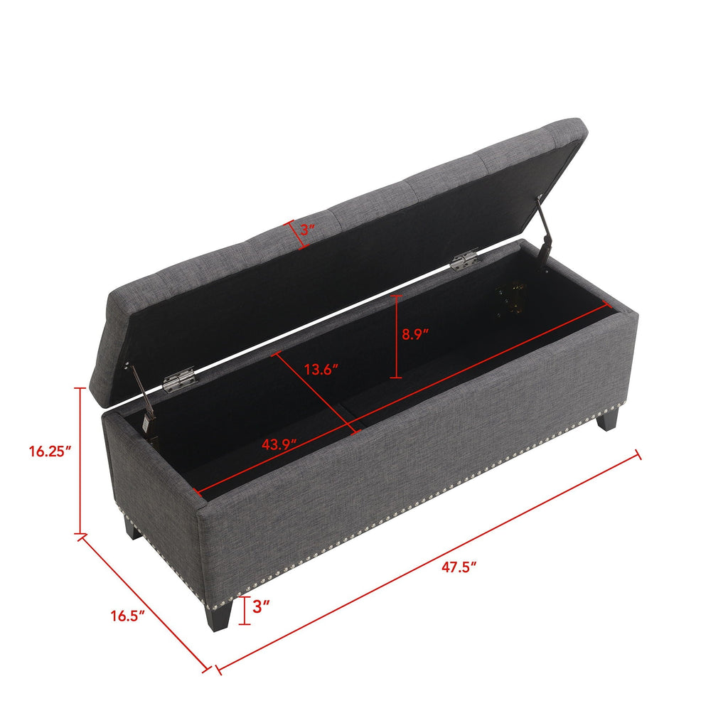 Button-Tufted Storage Ottoman With Safety Close Hinge