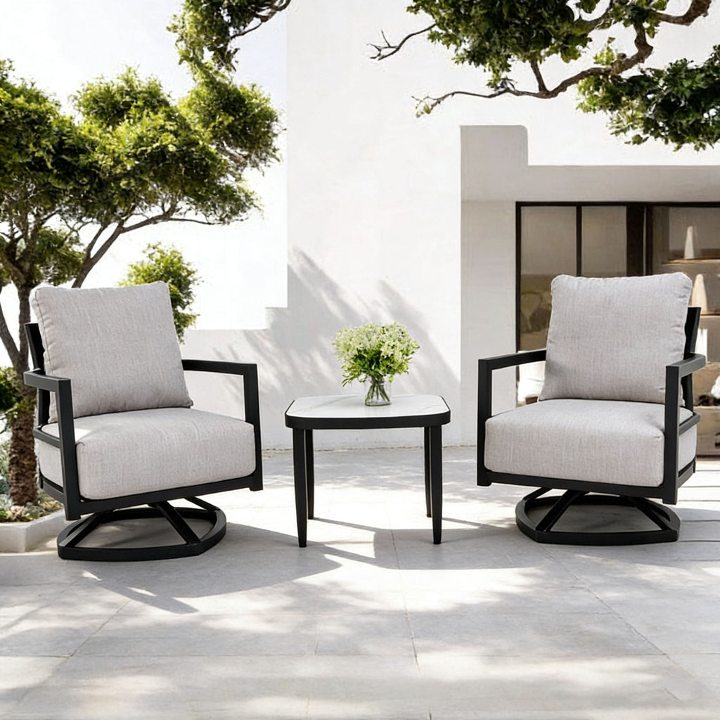 Outdoor Patio Furniture Chat Set with Sunbrella Cushions and Side Table
