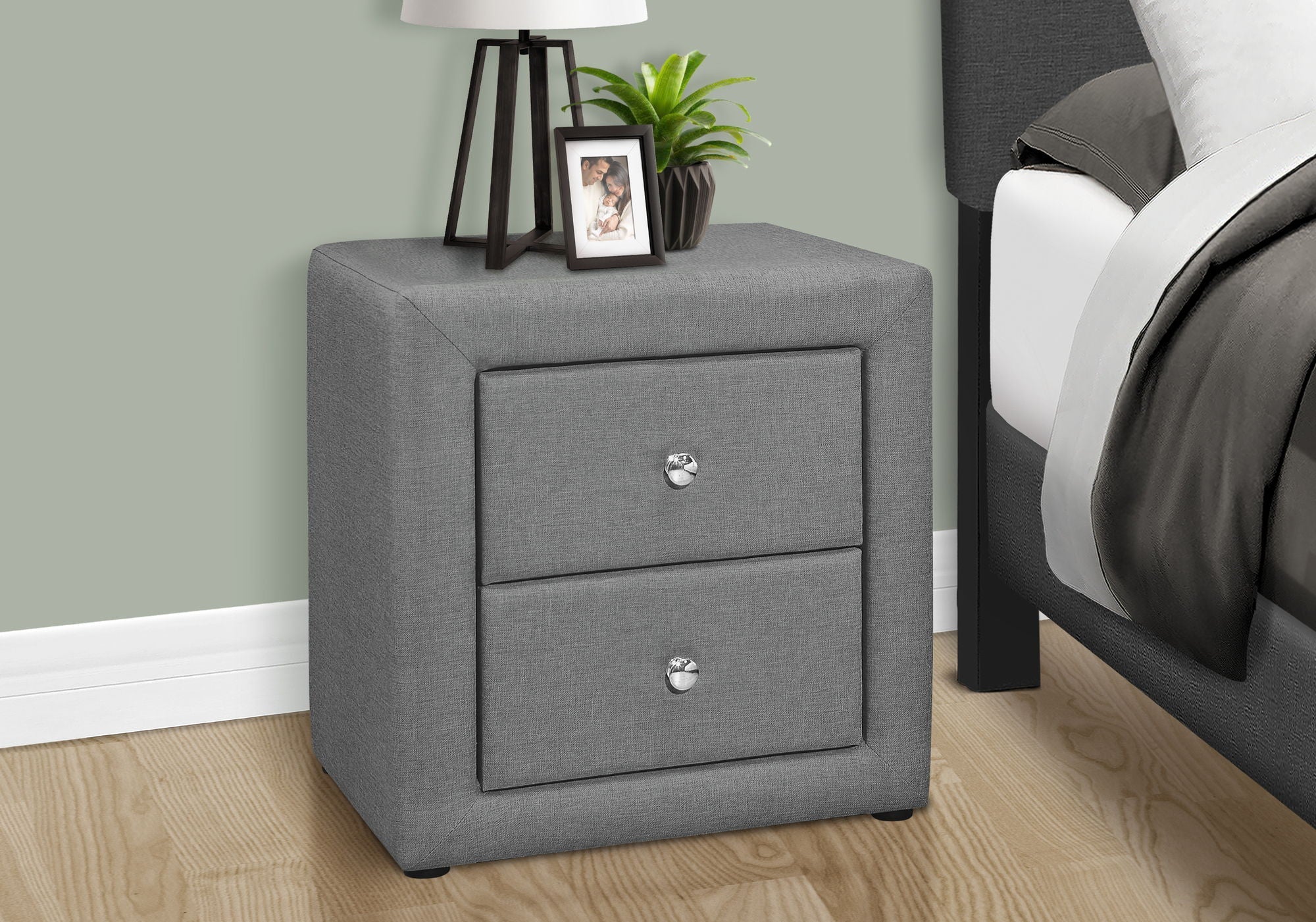 Nightstand With Storage Drawer, Upholstered, Transitional