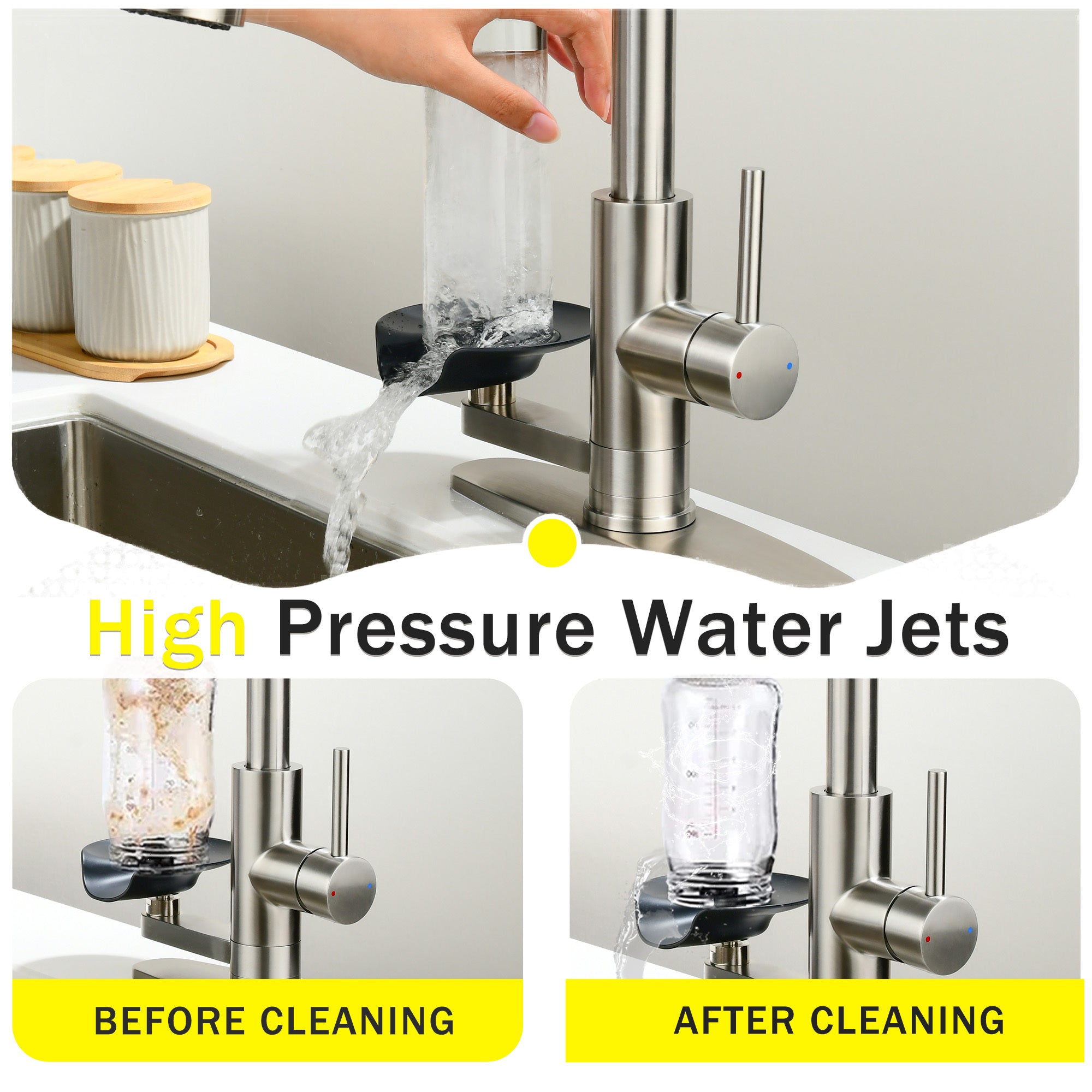 3-in-1 Kitchen Faucet with LED Temperature Display, Press-Type Glass Rinser, Pull-Down Sprayer, 3 Spray Modes, Brushed Nickel Finish, Stainless Steel Construction