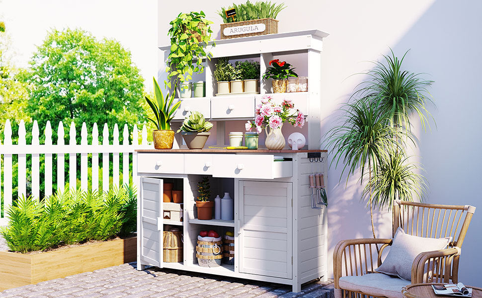 TOPMAX 65.7" Tall Garden Potting Bench Table with Hutch