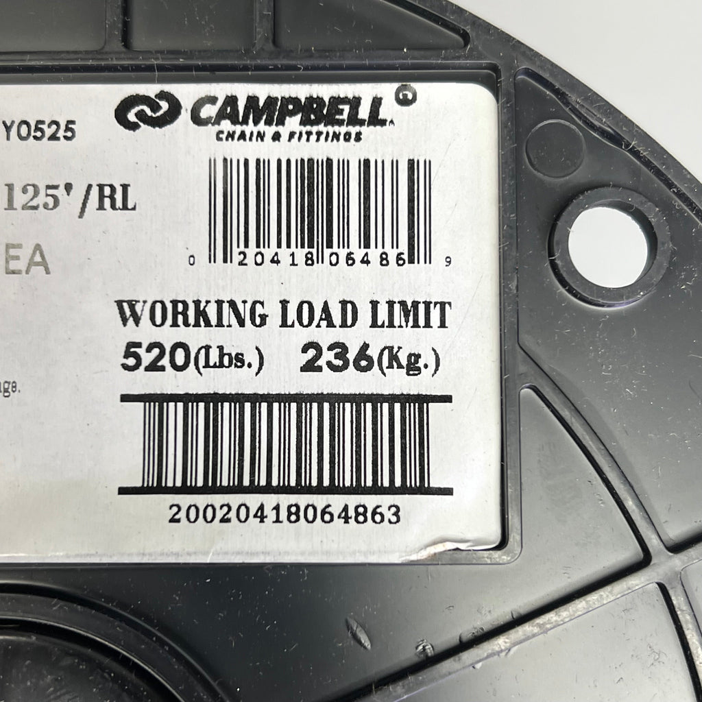 CAMPBELL Zinc Plated Straight Link Coil Chain Made In USA 125' Chrome 0723627