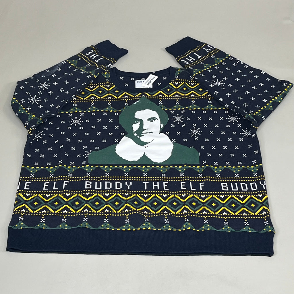 OLD NAVY Men's Christmas Holiday Buddy the Elf Crewneck Sweatshirt Sz
 XL Navy/Green 572579-00-1