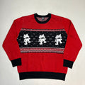 MONSTERCAT Records Holiday Intarsia Pullover Sweater Men's Sz S Deep Red/Black