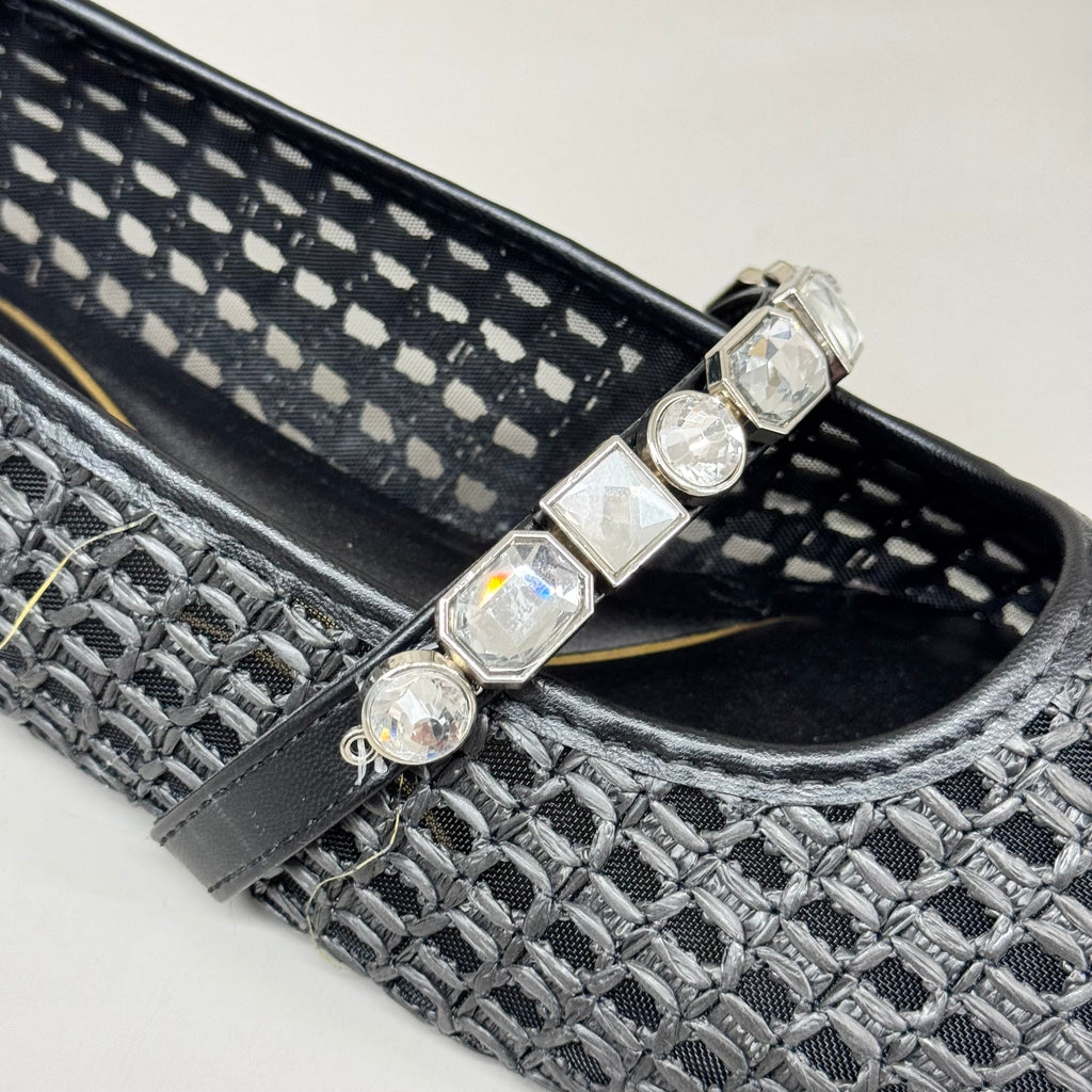 KENNETH COLE New York Zeta Raffia Jewel Jane Flat Women's Sz 11 Black KL25ZMJ01