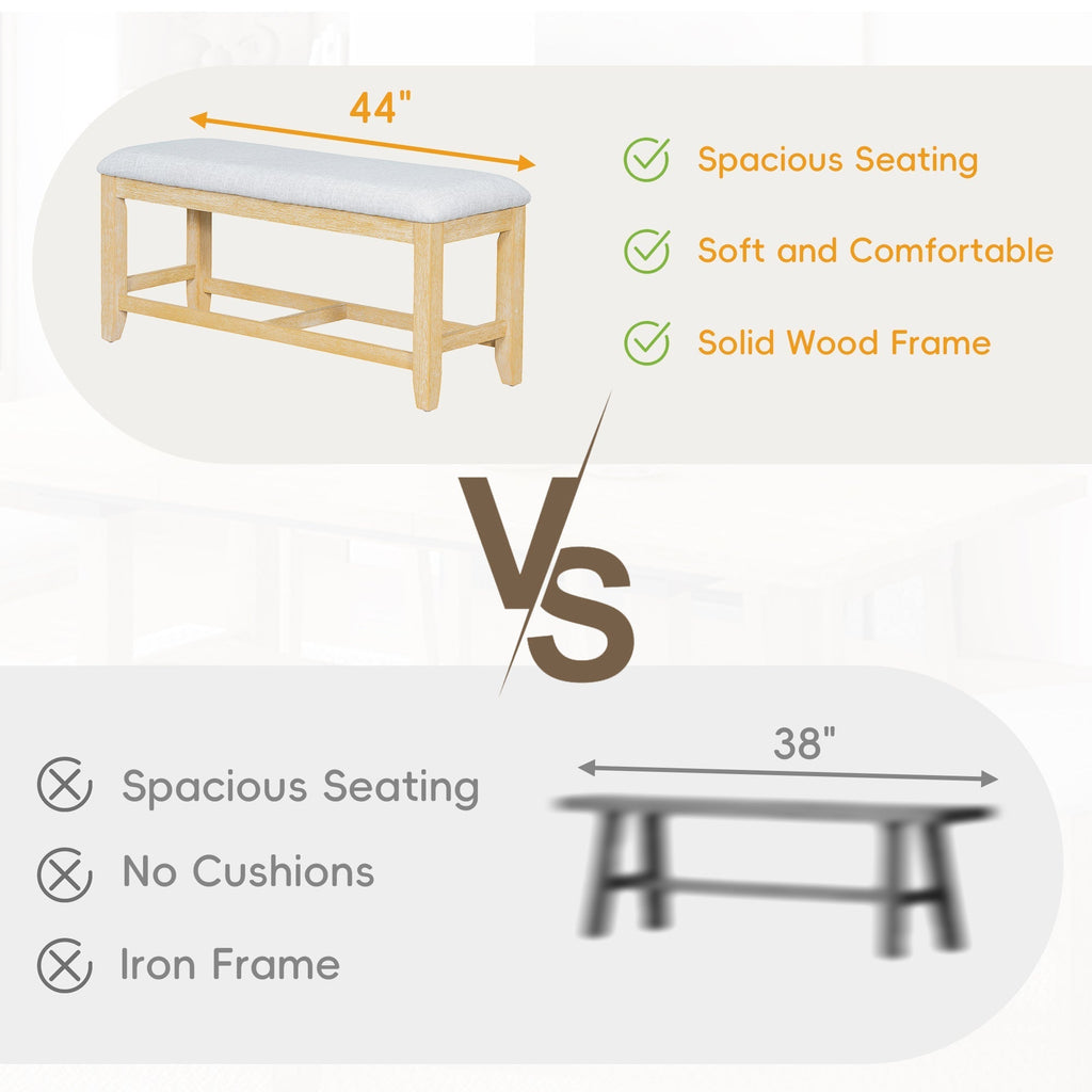 Artisanal 6-Piece Extendable Solid Wood Dining Set with Bench Seating