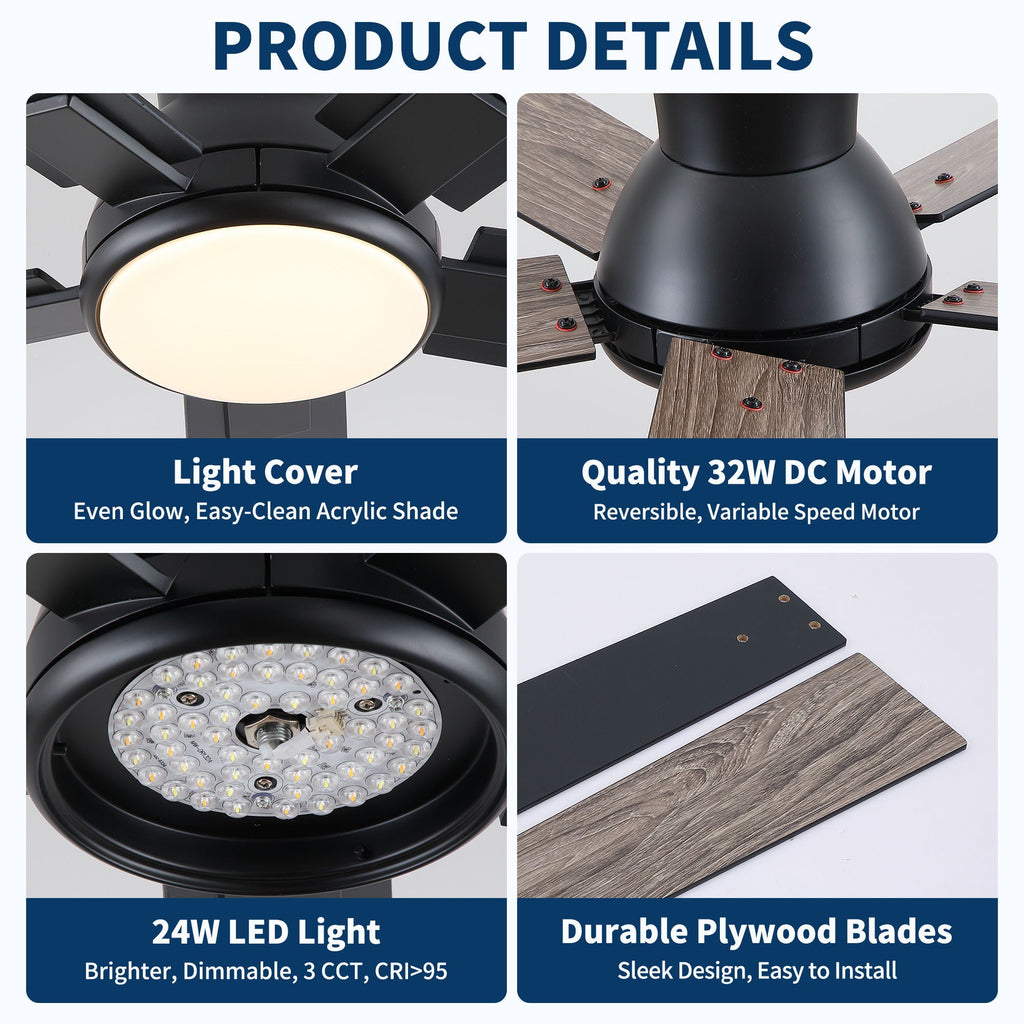Low Profile Flush Mount Intergrated LED Ceiling Fan With Light And Reversible Quiet Motor