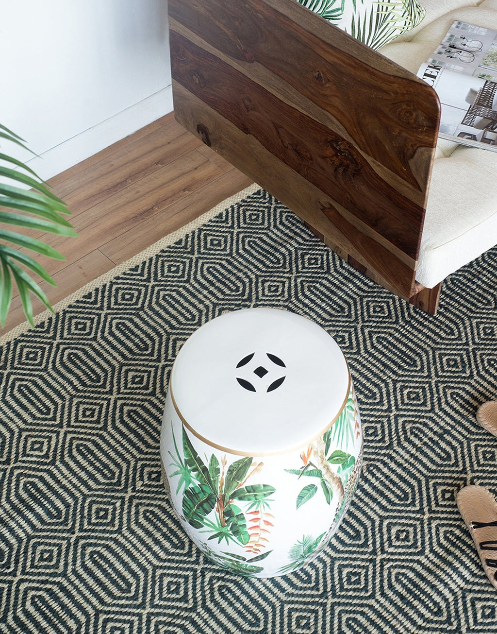 13x13x18 Ceramics Garden Stool Jungle-Themed Accent Side Table