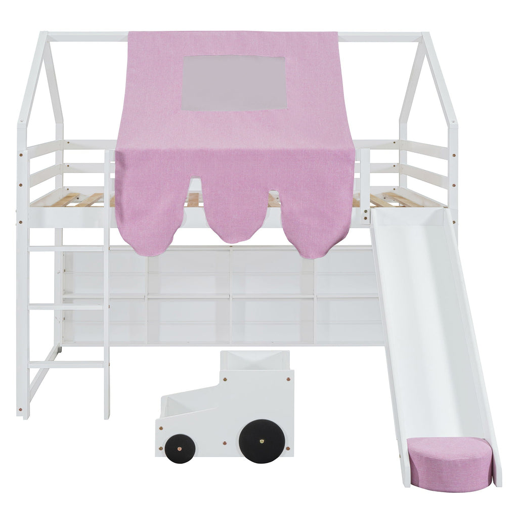 Loft Bed With House Shaped Frame And Tent