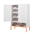 Grid Double Door Shoe Cabinet With Adjustable Compartments and Moisture-Proof Design