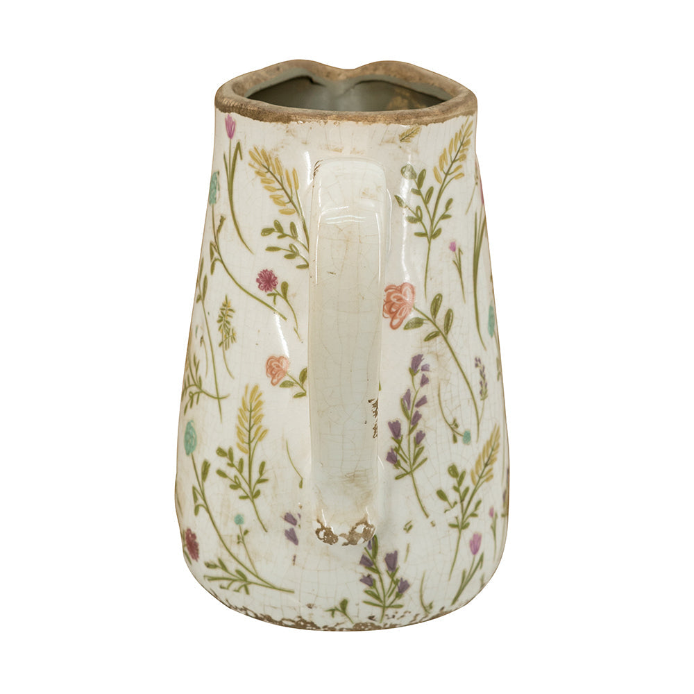 6.3x4.5x7.1' Round Ceramic Pitcher Vase with Multi-Colored Floral Motifs