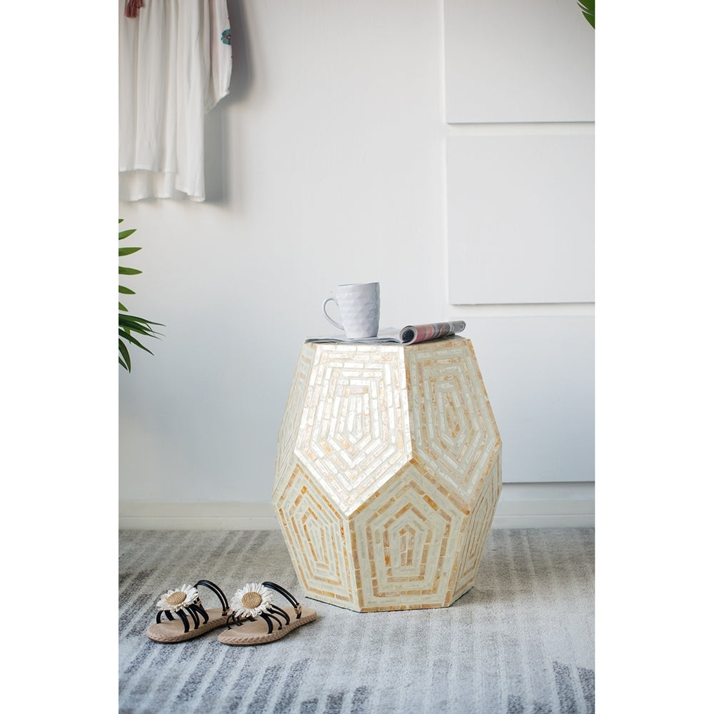 18x18x21 Hexagonal Capes Capiz Stool Cream/Yellow