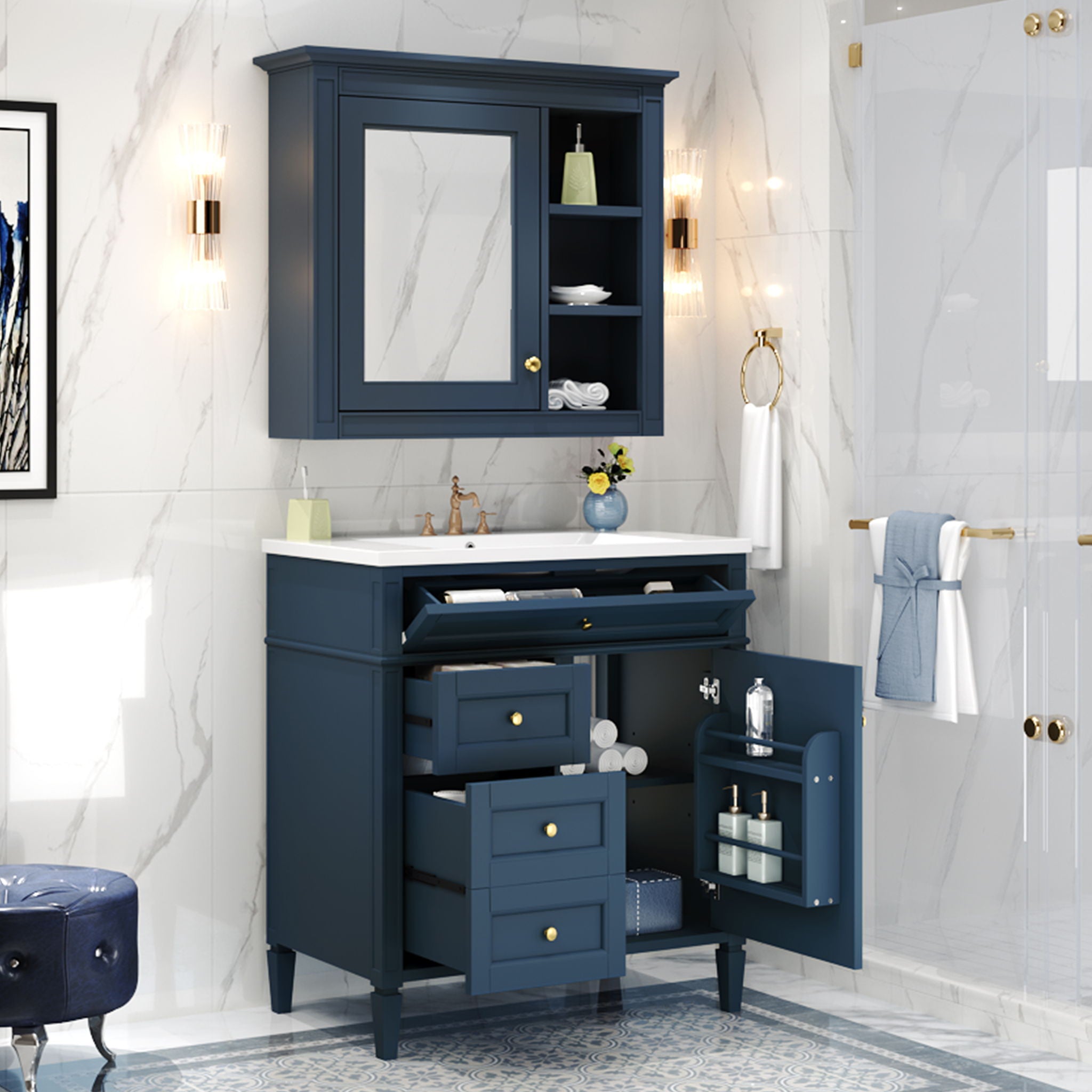 Bathroom Vanity With Medicine Cabinet and Storage