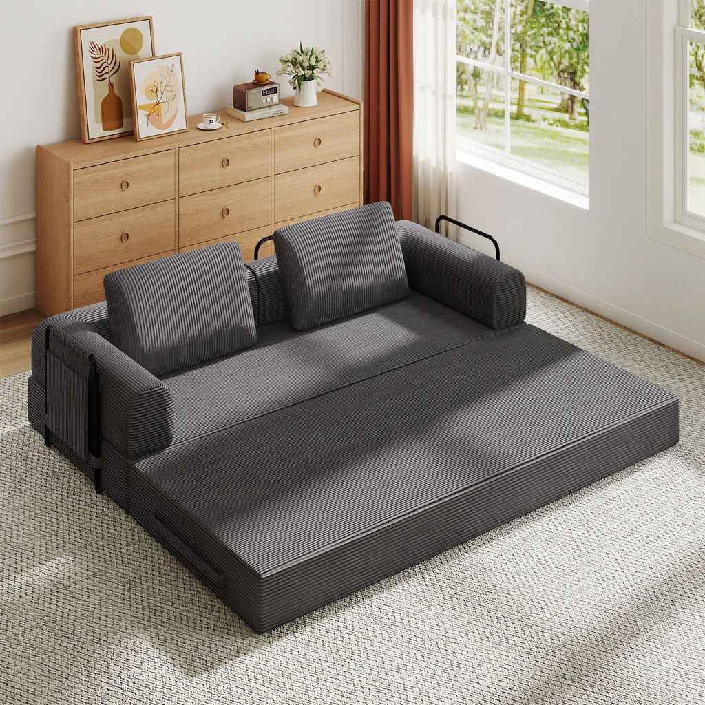 Convertible Sleeper Sofa Bed With Cylindrical Pillow