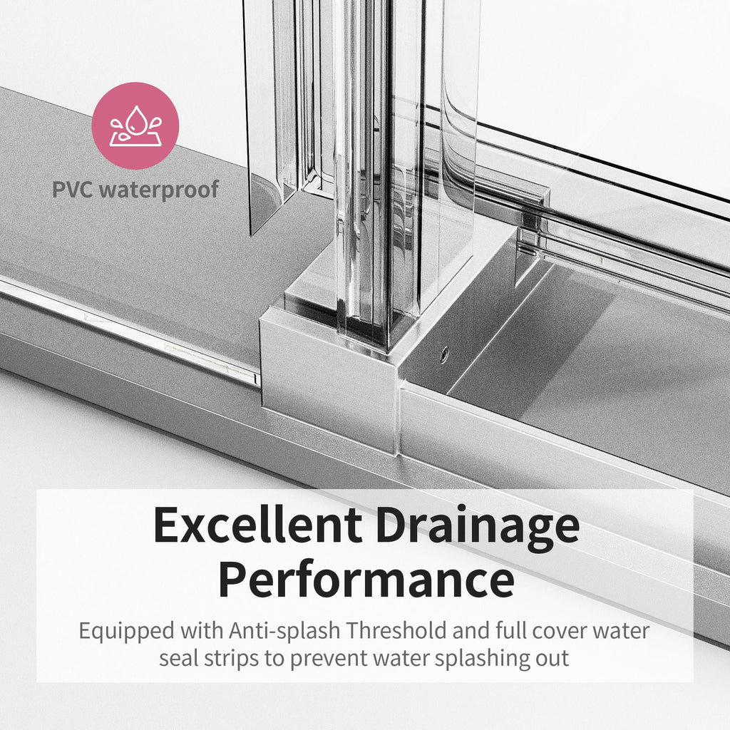 Frameless Single Sliding Soft Close Shower Doors, 3 / 8" Tempered Glass Reversible Installatio
