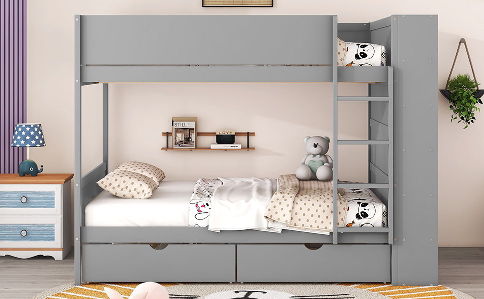 Bunk Bed With 2 Drawers And Multi Layer Cabinet