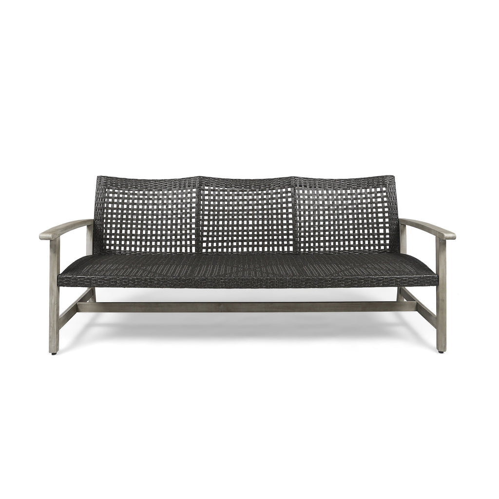 Outdoor Acacia Wood Wicker 3 Seater Sofa