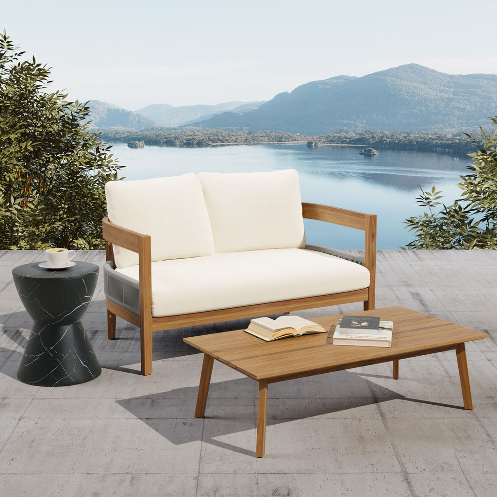 Porto Outdoor Loveseat & Table - Beige / Teak