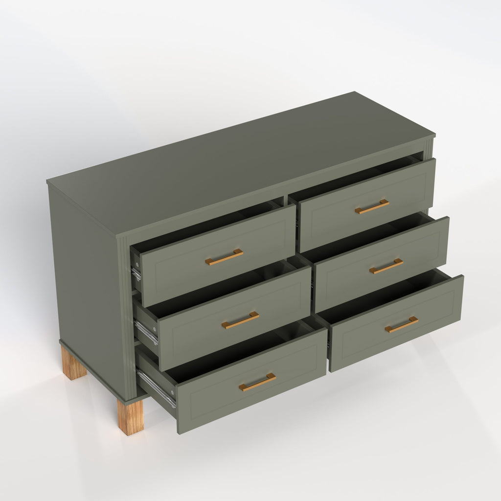 6-Drawer Double Dresser in Olive