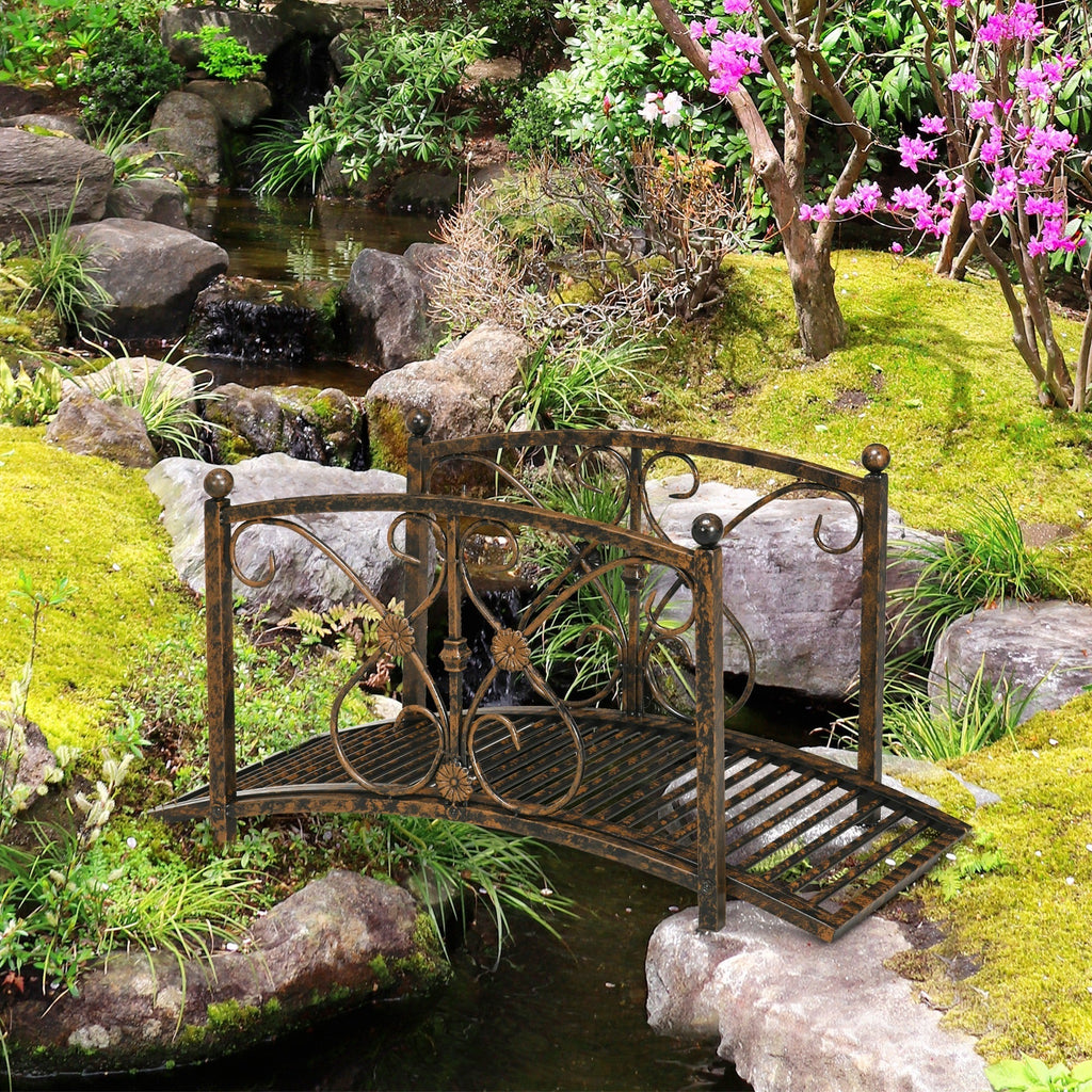 Outsunny 3.3FT Metal Arch Zen Garden Bridge with Safety Siderails