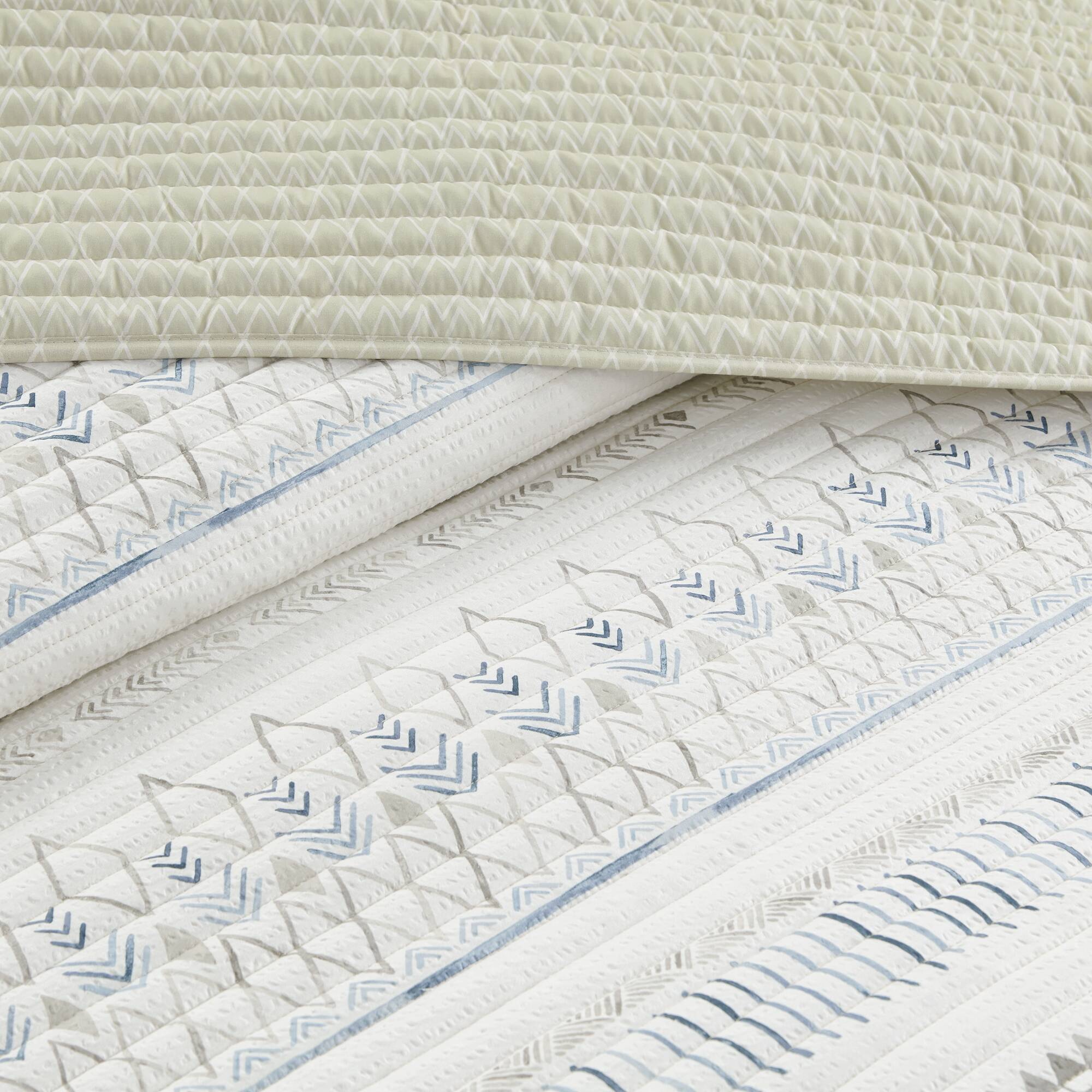 3 Piece Seersucker Quilt Set Taupe Blue King Cal King