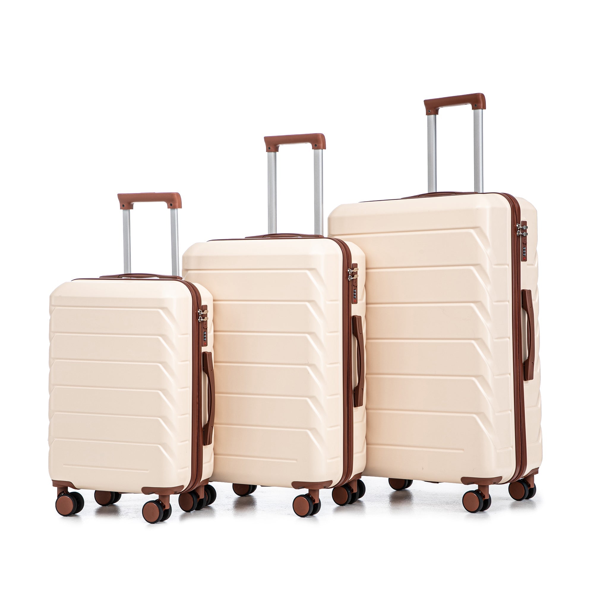 3-Piece ABS Spinner Wheel Luggage Set 20"/24"/28" Beige