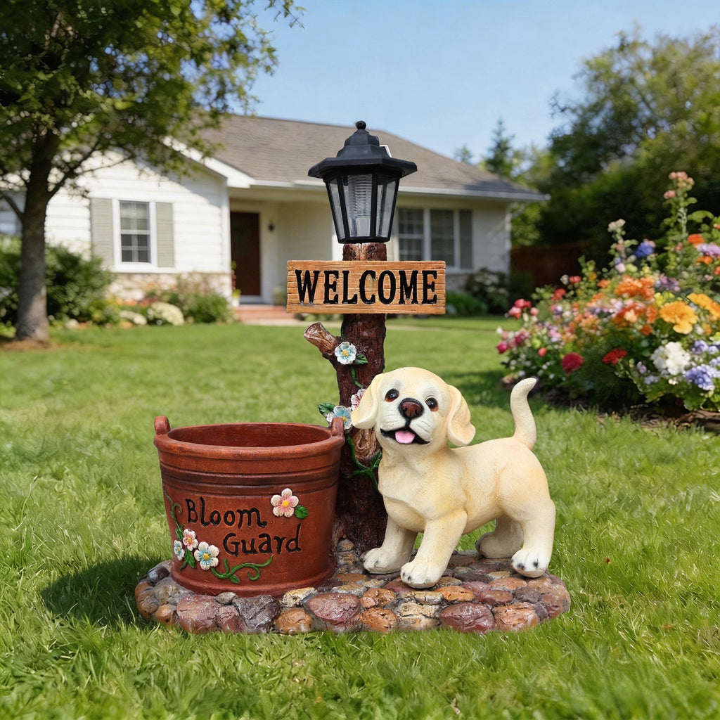 Labrador Puppy Solar Planter Garden Statue