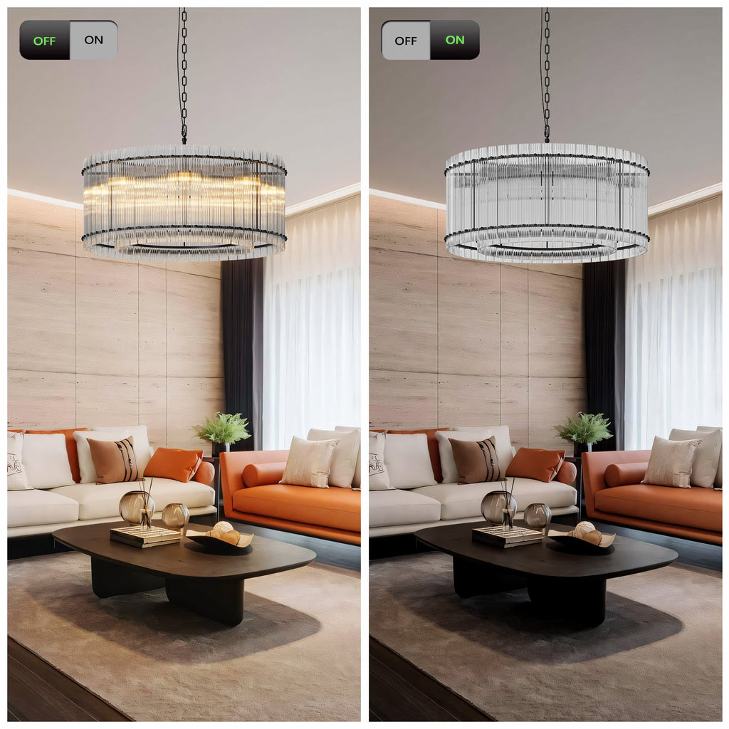 37-Inch Modern Black Round 8-Light Crystal Chandelier