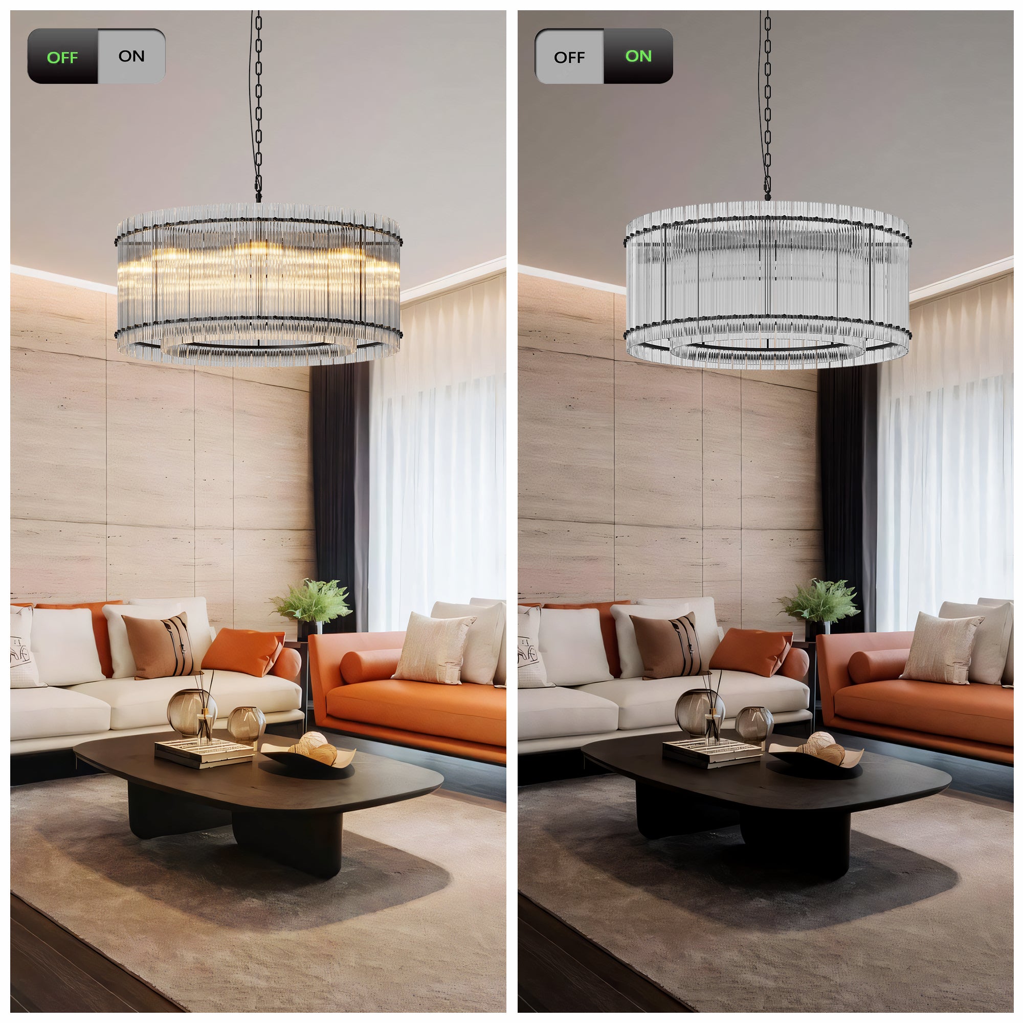 37-Inch Modern Black Round 8-Light Crystal Chandelier