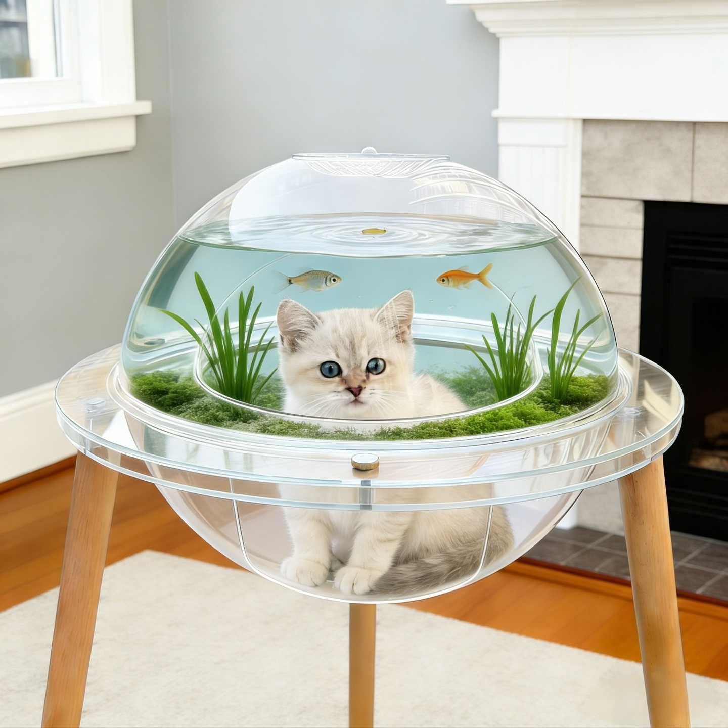 Large Cat Cave with 360° Immersive Cat TV and Wooden Legs