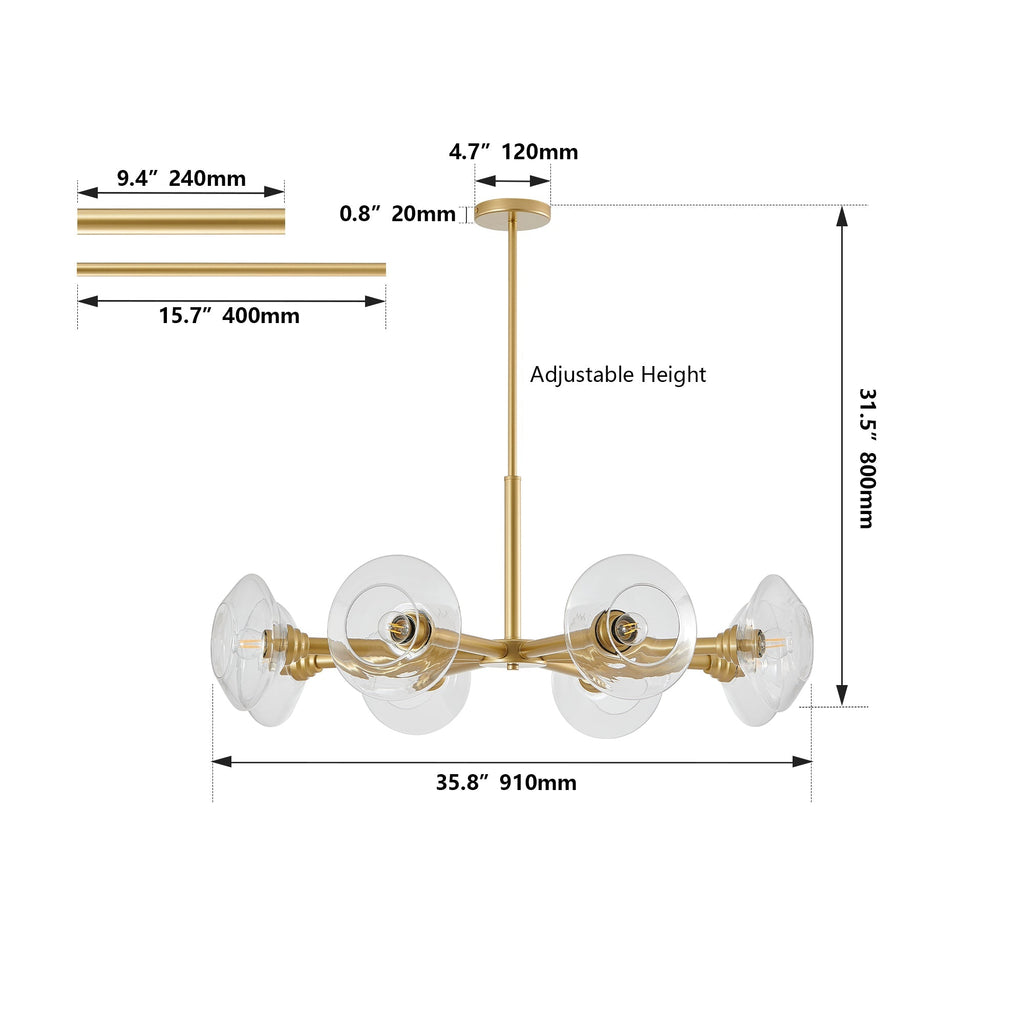 36" Modern Gold 8-Light Sputnik Chandelier with Clear Glass Shades