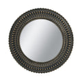 D26.5' Round Black and Gold Wooden Accent Mirror with Woven Texture