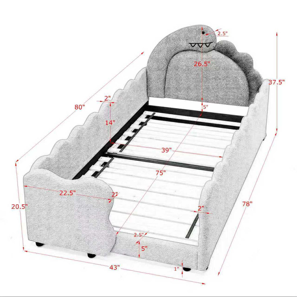 Twin Size Dinosaur-Shaped Kids Bed with Safety Guardrails