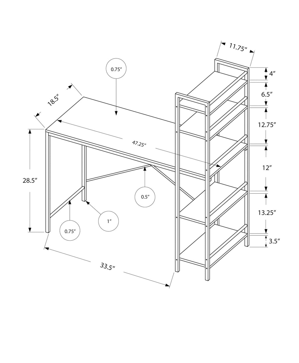Computer Desk for Home Office with Laptop Storage Shelves