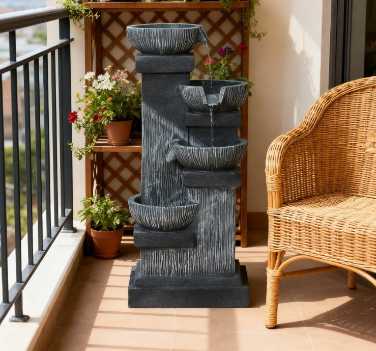 4-Tier Resin Cascading Bowls Outdoor Waterfall Fountain with LED Lights