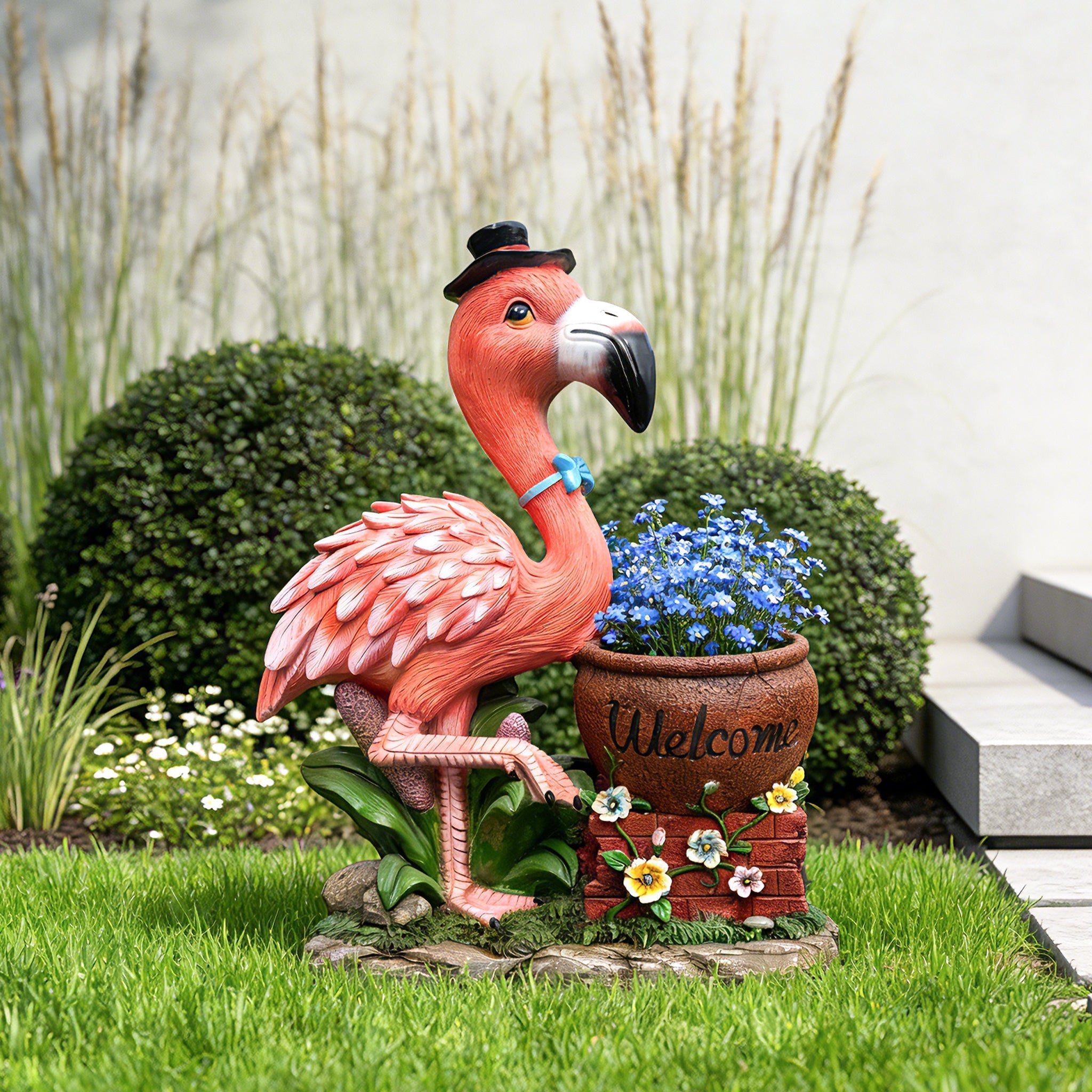 Outdoor Garden Sculpture Flamingo Flower Pot Planter