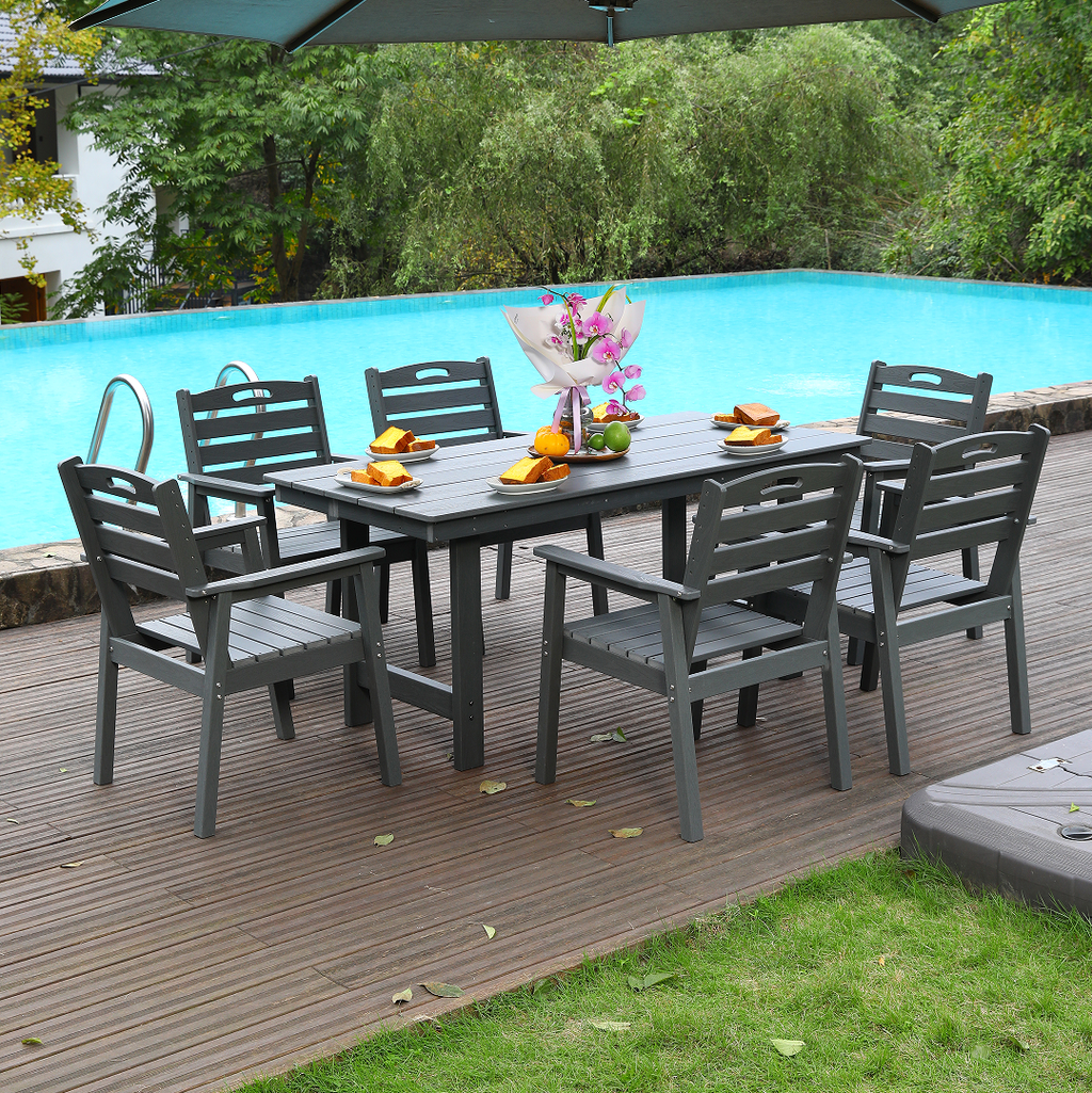 HDPE Outdoor Patio Dining Set - Table and Six Chairs