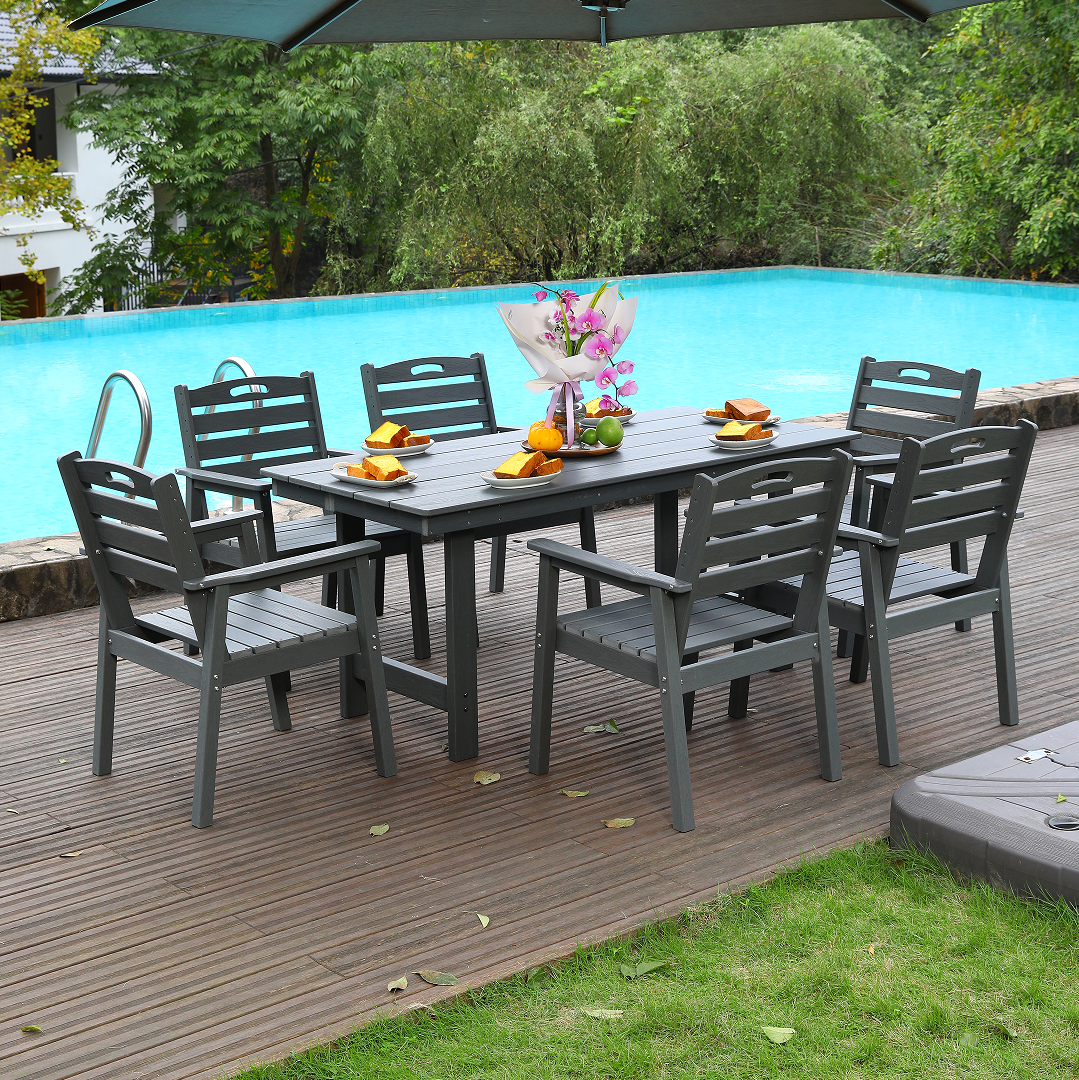 HDPE Outdoor Patio Dining Set - Table and Six Chairs