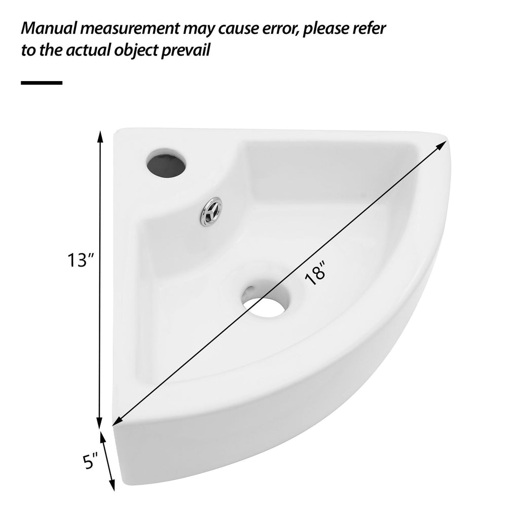 Triangle Porcelain Wall Mount Vessel Sink With Single Faucet Hole & Overflow