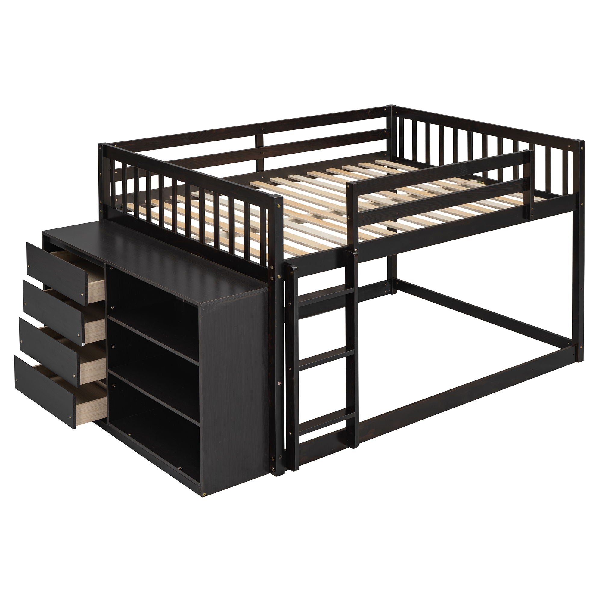 Bunk Bed With 4 Drawers and 3 Shelves