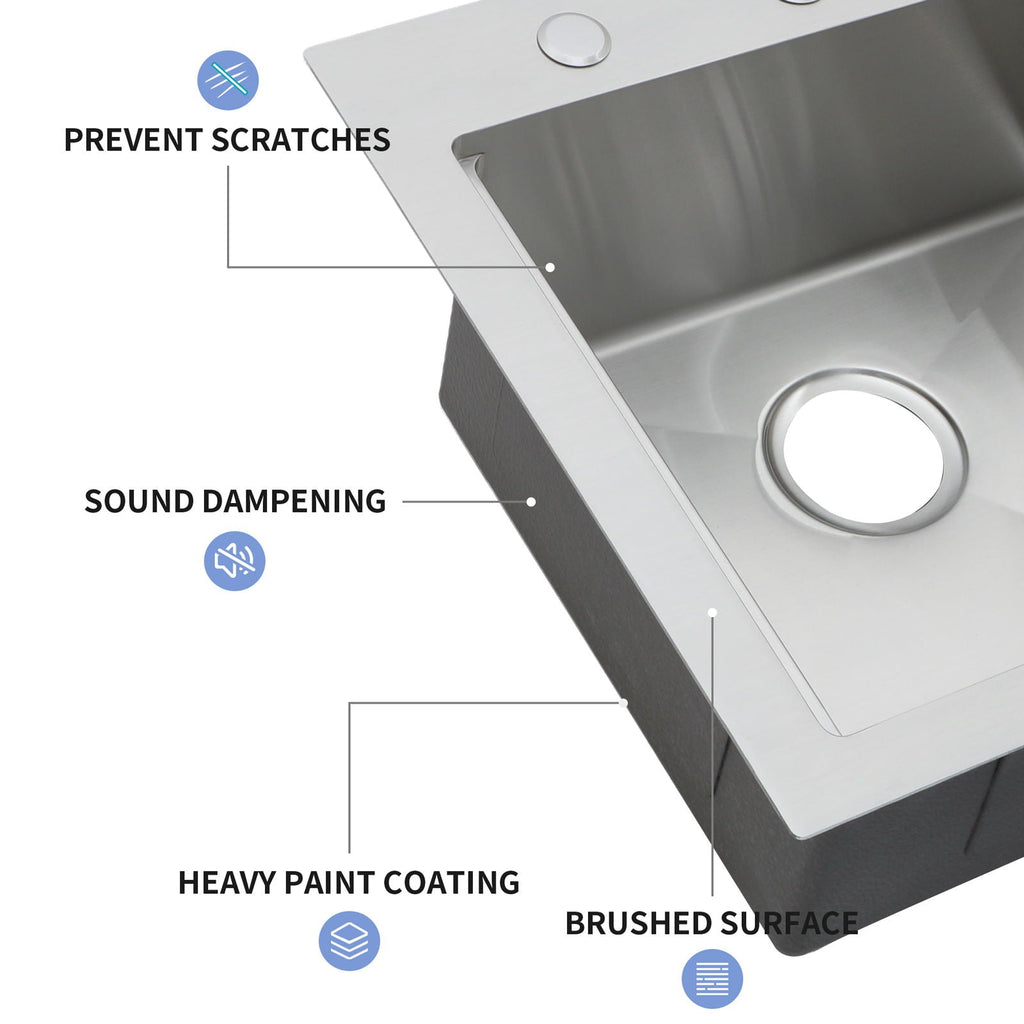 21" Drop In Kitchen Sink With Pull Out Faucet And Sink Cover, 16 Gauge - Brushed Nickel