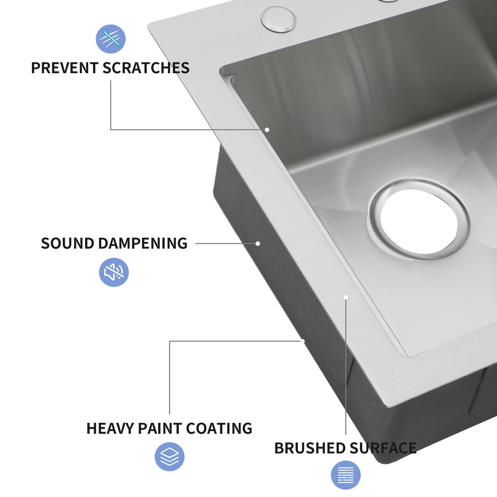 21" Drop In Kitchen Sink With Pull Out Faucet And Sink Cover, 16 Gauge - Brushed Nickel